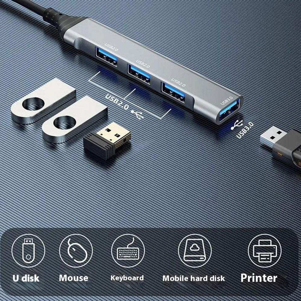 DUDAO A16T 4-Port USB Hub Aluminum Alloy Docking Station, 3x USB 2.0 + 1x USB 3.0 Ports