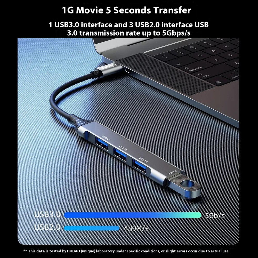 DUDAO A16T 4-Port USB Hub Aluminum Alloy Docking Station, 3x USB 2.0 + 1x USB 3.0 Ports