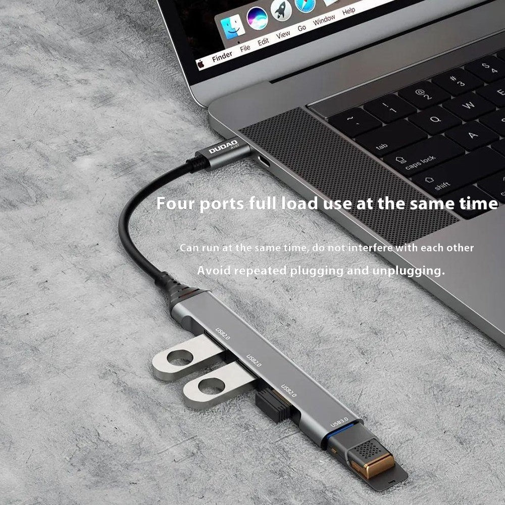 DUDAO A16T 4-Port USB Hub Aluminum Alloy Docking Station, 3x USB 2.0 + 1x USB 3.0 Ports
