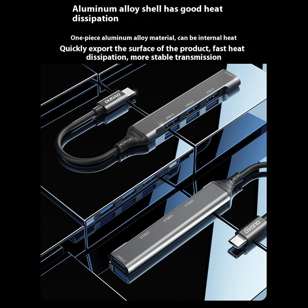 DUDAO A16T 4-Port USB Hub Aluminum Alloy Docking Station, 3x USB 2.0 + 1x USB 3.0 Ports