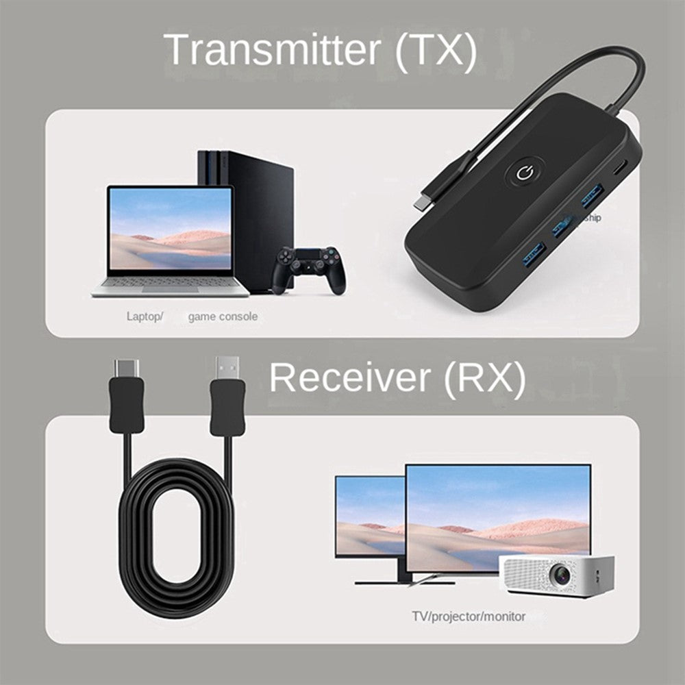 FX-2330 5-in-1 Type-C Hub with PD Charging, 3 USB 3.0 Ports, and 2K UHD Wireless HD
