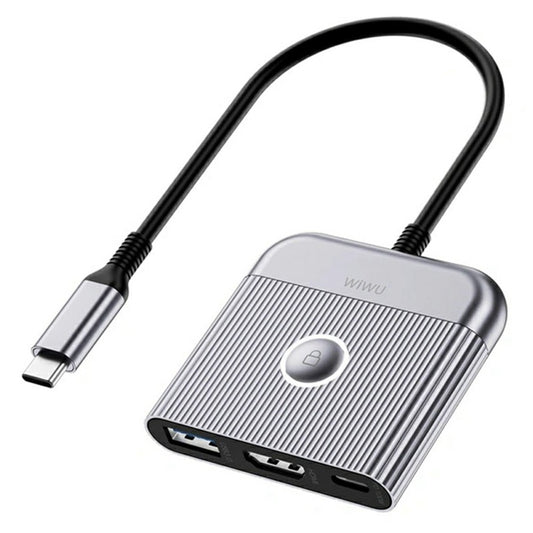 WIWU HB002 For Laptop 3 in 1 Type C Hub with USB C / 4K 60Hz HD / USB 3.0 and Screen Lock Button