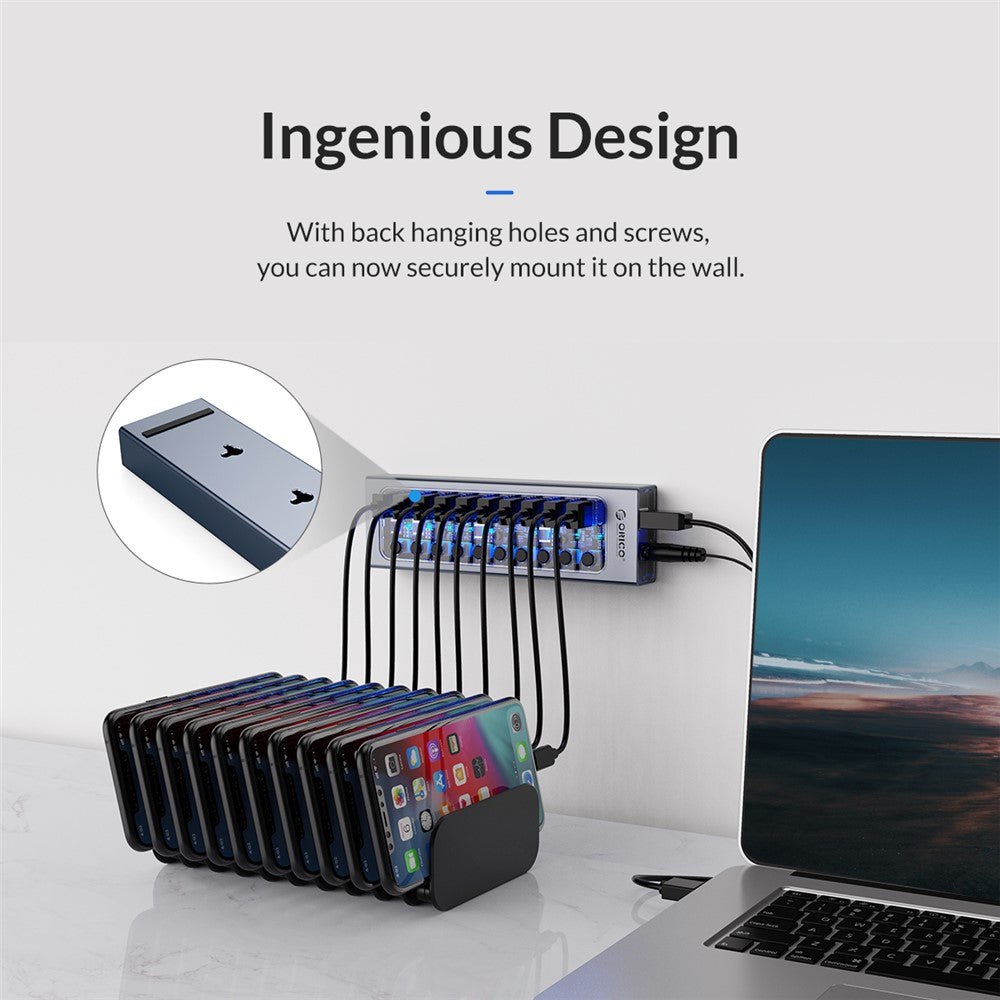 ORICO AT2U3-10AB Aluminum Alloy + PC USB3.0 Multi-port HUB with Individual Switches