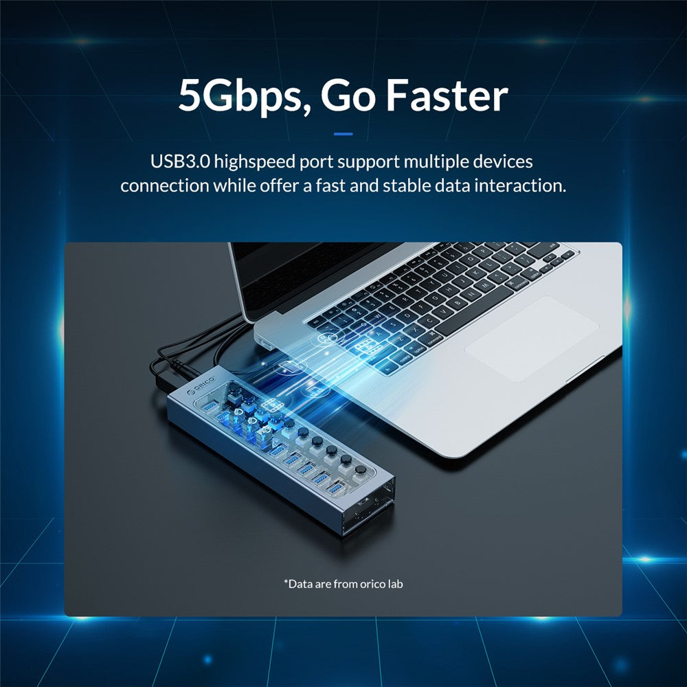 ORICO AT2U3-10AB Aluminum Alloy + PC USB3.0 Multi-port HUB with Individual Switches