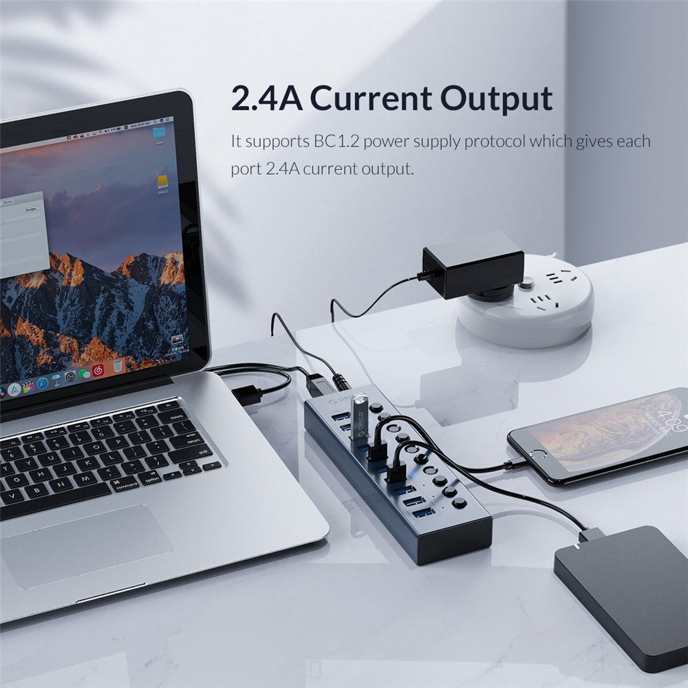 ORICO BT2U3-7AB Aluminum Alloy Multi-port HUB with Individual Switches