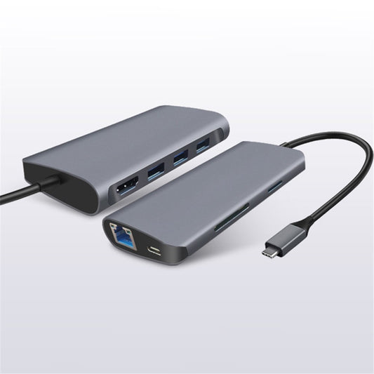 8-in-1 Type C Hub Adapter USB 3.0 RJ45 SD/TF Card Reader HDMI Type-C Port Docking Station