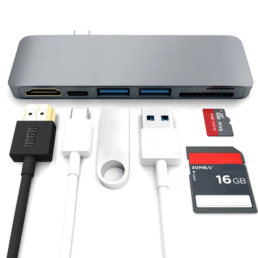 6-in-1 Type C Hub Adapter + 2*USB 3.0 + PD + SD/TF Card Reader Docking Station