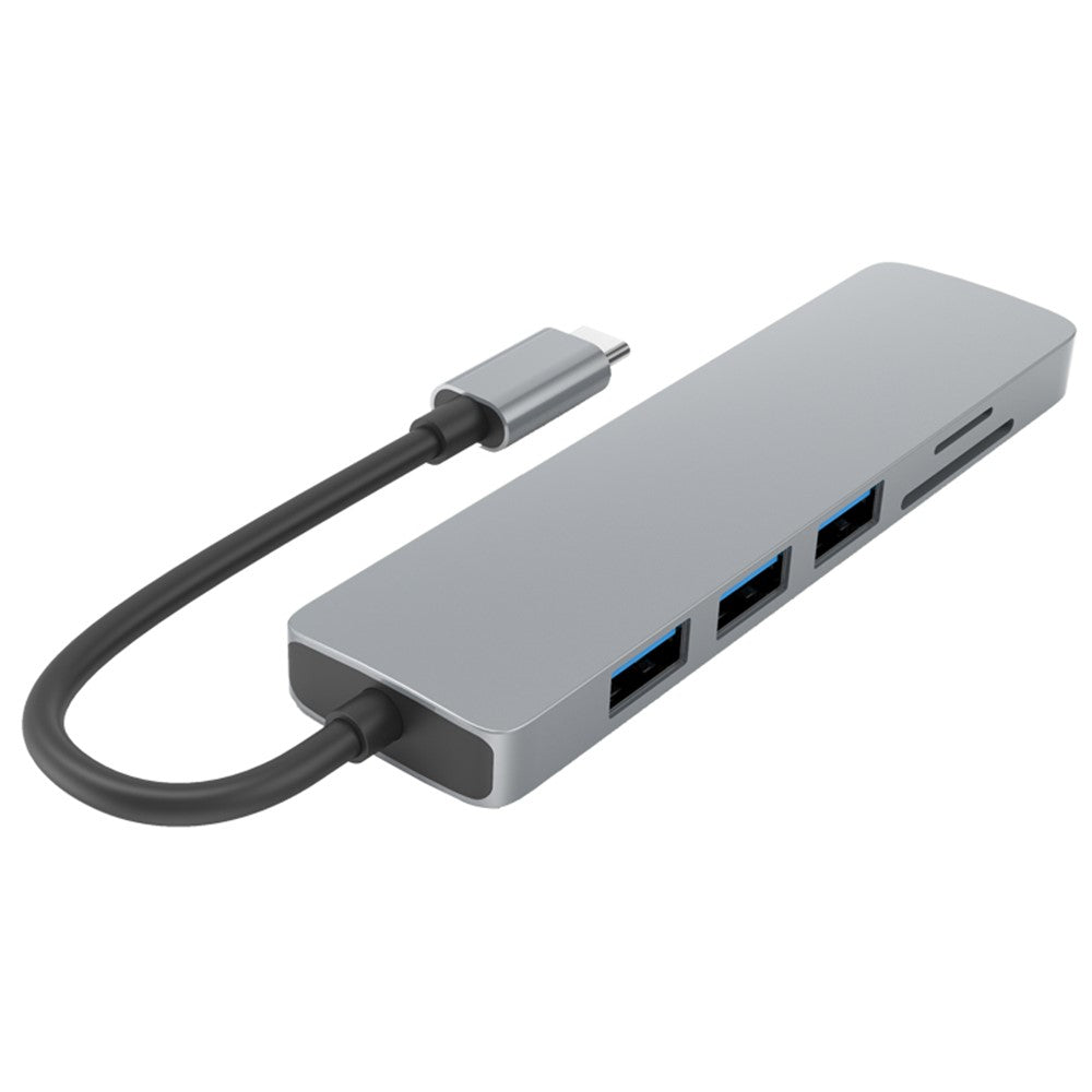 HC-13 Type-C 6-in-1 Hub Splitter 4K HDMI USB3.0 / 2.0 TF SD Card Reader Laptop Adapter Docking Station