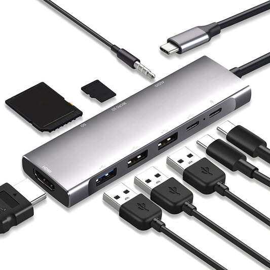9 in 1 Docking Station 4K 30Hz USB C Hub HDMI Compatible 100W PD USB 3.0 + 2.0 Multiport Adapter for Laptop PC