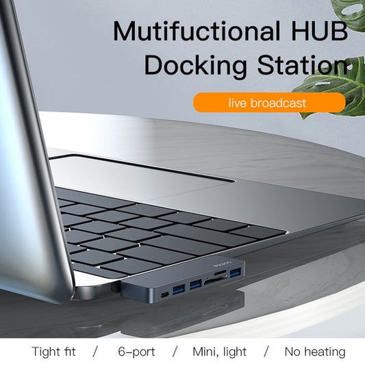 YESIDO HB10 Dual Type-C Hub Splitter 6-in-1 USB3.0 TF/Memord Card Reader PD Adapter Notebook Docking Station
