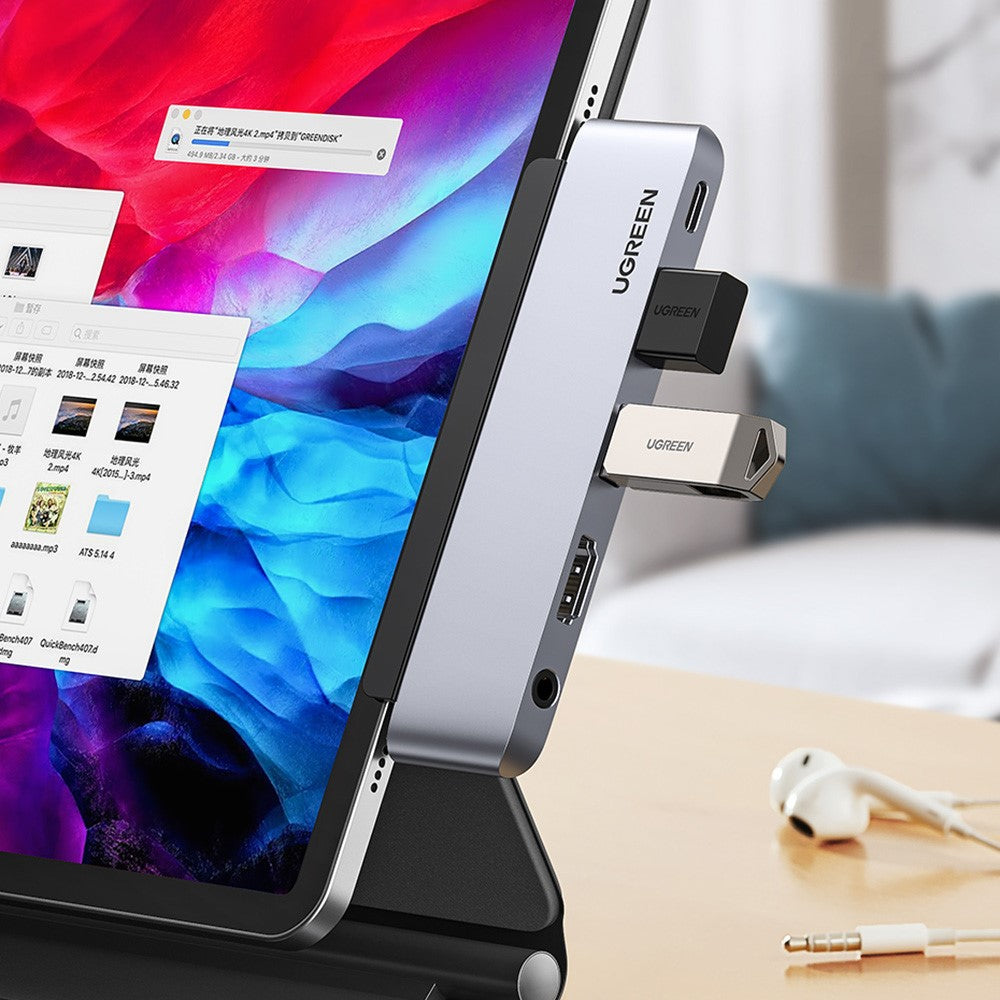 UGREEN 20199 USB C Hub to 4K 60Hz HD Video Output + 2xUSB 3.0 + 3.5mm Aux Port + PD 100W Super Fast Charge Type C Adapter for iPad Pro 2018 2020 12.9" / 11" Air 4