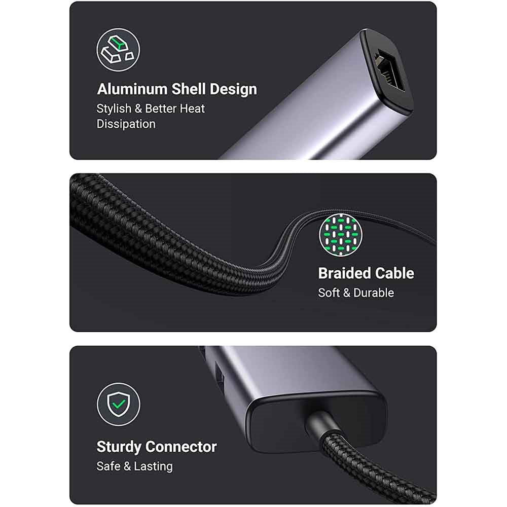 UGREEN USB C to Ethernet Adapter 4-in-1 Type C Thunderbolt 3 to 3x USB 3.0 Gigabit RJ45 Multiport Hub