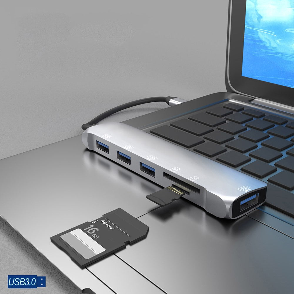 NK-3043H 6 in 1 Type-C to TF / Memory Card Slots / USB3.0 + 3 USB2.0 Converter Portable USB-C Hub Adapter for Keyboard, Mouse, External Hard Disk