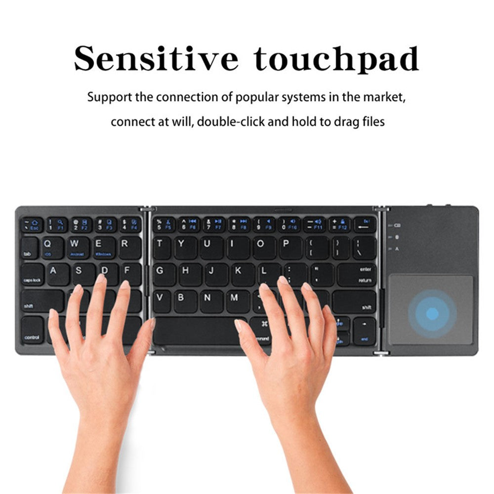 B033 Triple Folding Wireless Bluetooth-compatible Keyboard with High Sensitive Touchpad for Apple 8-Pin / Windows / Android