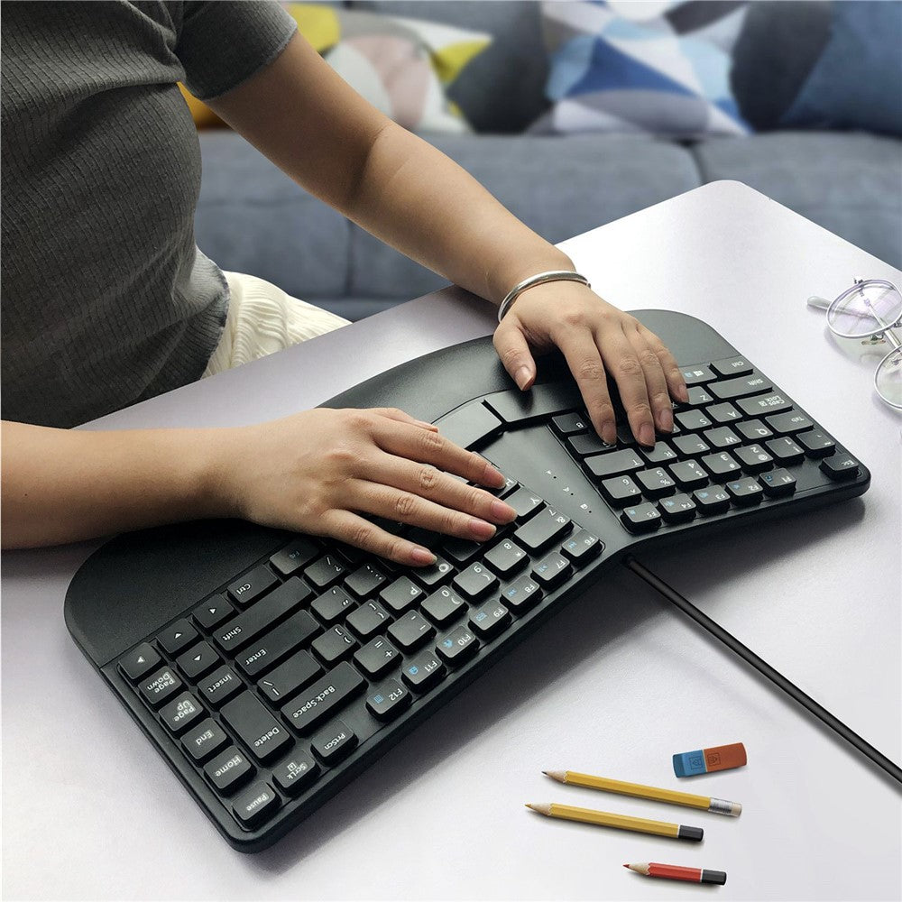 Ergonomic Wired Keyboard Split Plug-and-play Computer Laptop Curved Shape Design Layout Cable Keyboard for Home Use