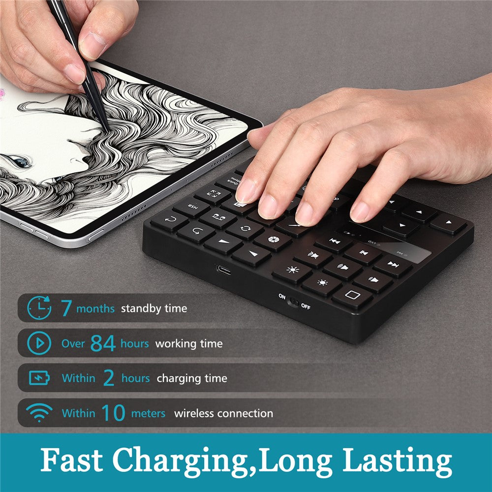 MC-533 Portable Slim Bluetooth-compatible Keypad for iPad Procreate APP, 35-Keys Drawing Keyboard One Hand Control Drawing Graphics Tablet Accessories for iOS, macOS