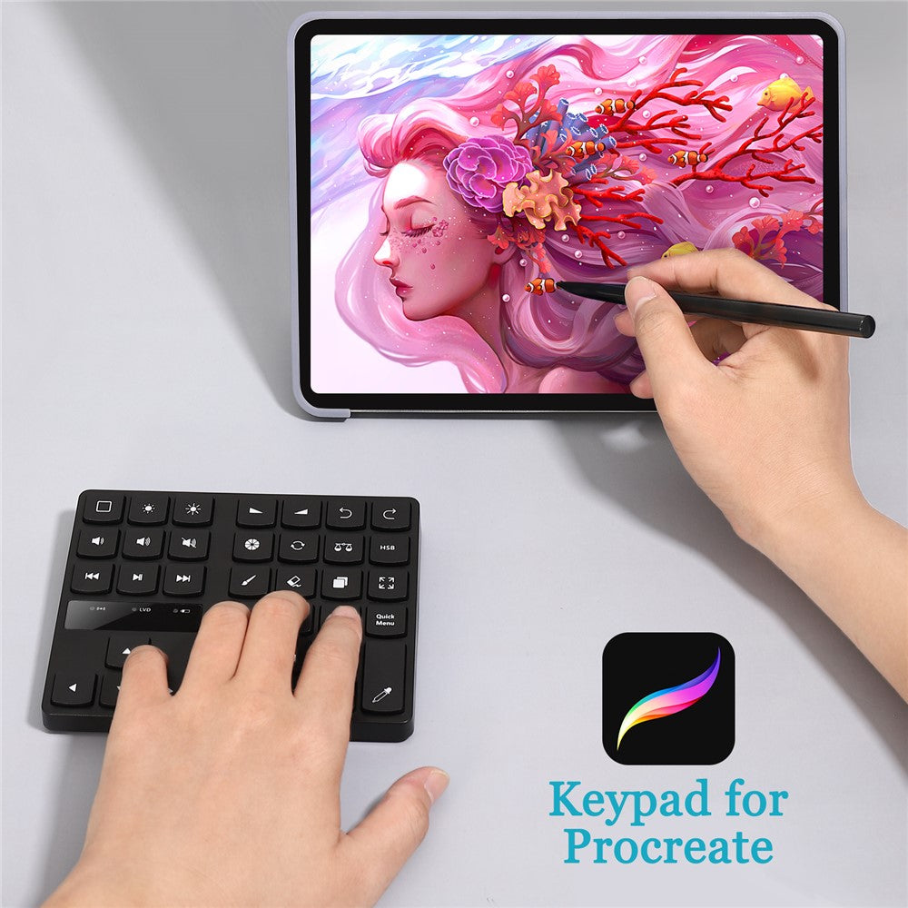 MC-533 Portable Slim Bluetooth-compatible Keypad for iPad Procreate APP, 35-Keys Drawing Keyboard One Hand Control Drawing Graphics Tablet Accessories for iOS, macOS