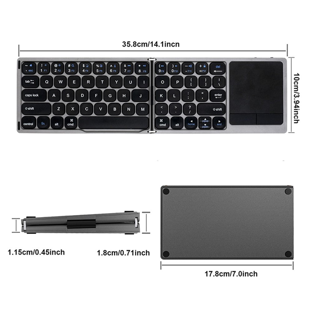 FK328T 3-Folded Keyboard for Cell Phone Tablet Laptop Wireless Bluetooth-compatible Keyboard Compatible with Mac OS, IOS, Android