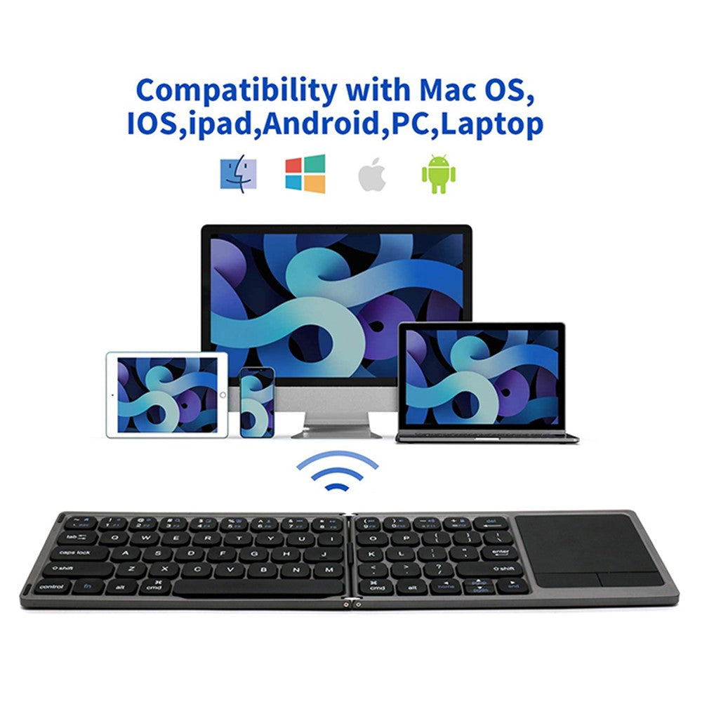 FK328T 3-Folded Keyboard for Cell Phone Tablet Laptop Wireless Bluetooth-compatible Keyboard Compatible with Mac OS, IOS, Android