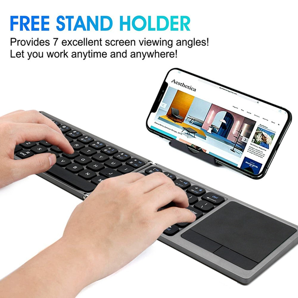FK328T 3-Folded Keyboard for Cell Phone Tablet Laptop Wireless Bluetooth-compatible Keyboard Compatible with Mac OS, IOS, Android