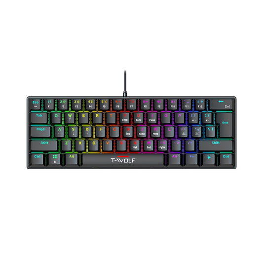 T-WOLF T61 Computer Laptop Gaming Keyboard USB Wired Colorful Backlit 61-Key Mechanical Keyboard