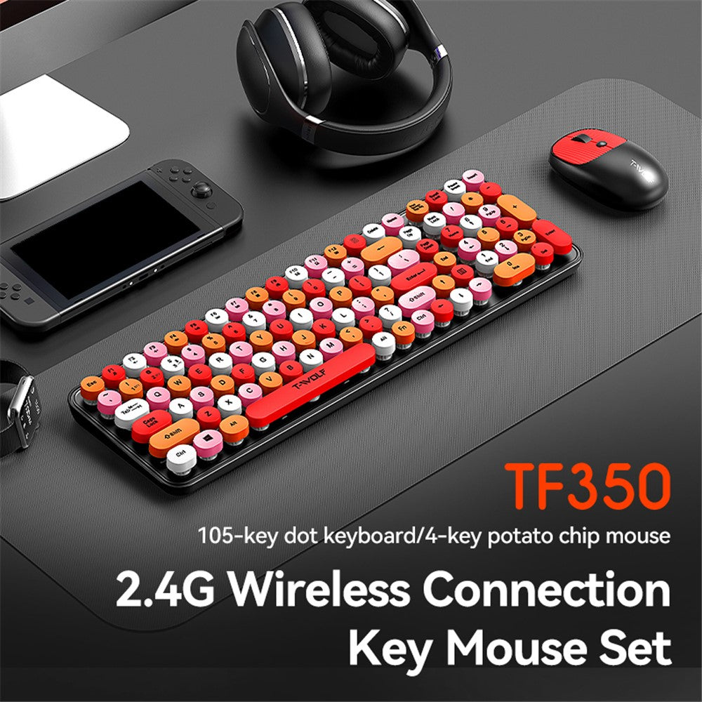T-WOLF TF350 2.4G Wireless Keyboard Mouse Set Home Office Computer Keyboard + Mouse