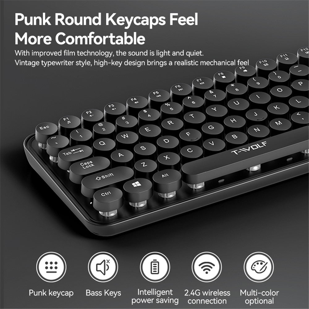 T-WOLF TF350 2.4G Wireless Keyboard Mouse Set Home Office Computer Keyboard + Mouse