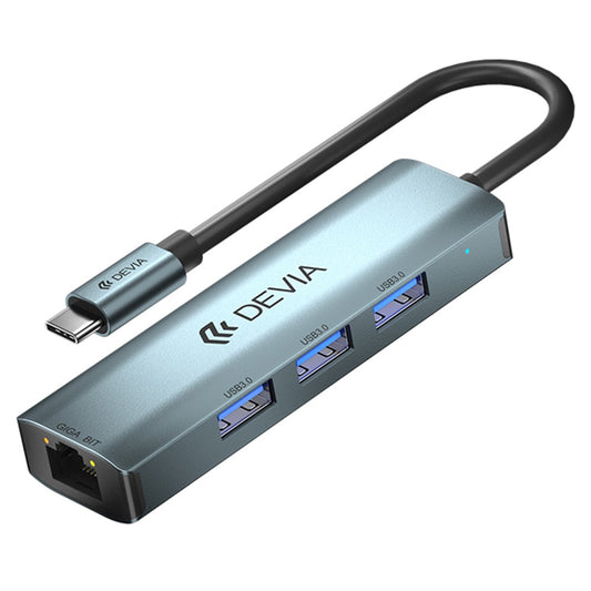 DEVIA EC621 Leopard Series USB-C Docking Station Type-C to USB3.0*3+RJ45, Mini USB 3.1 Hub (Upgraded)