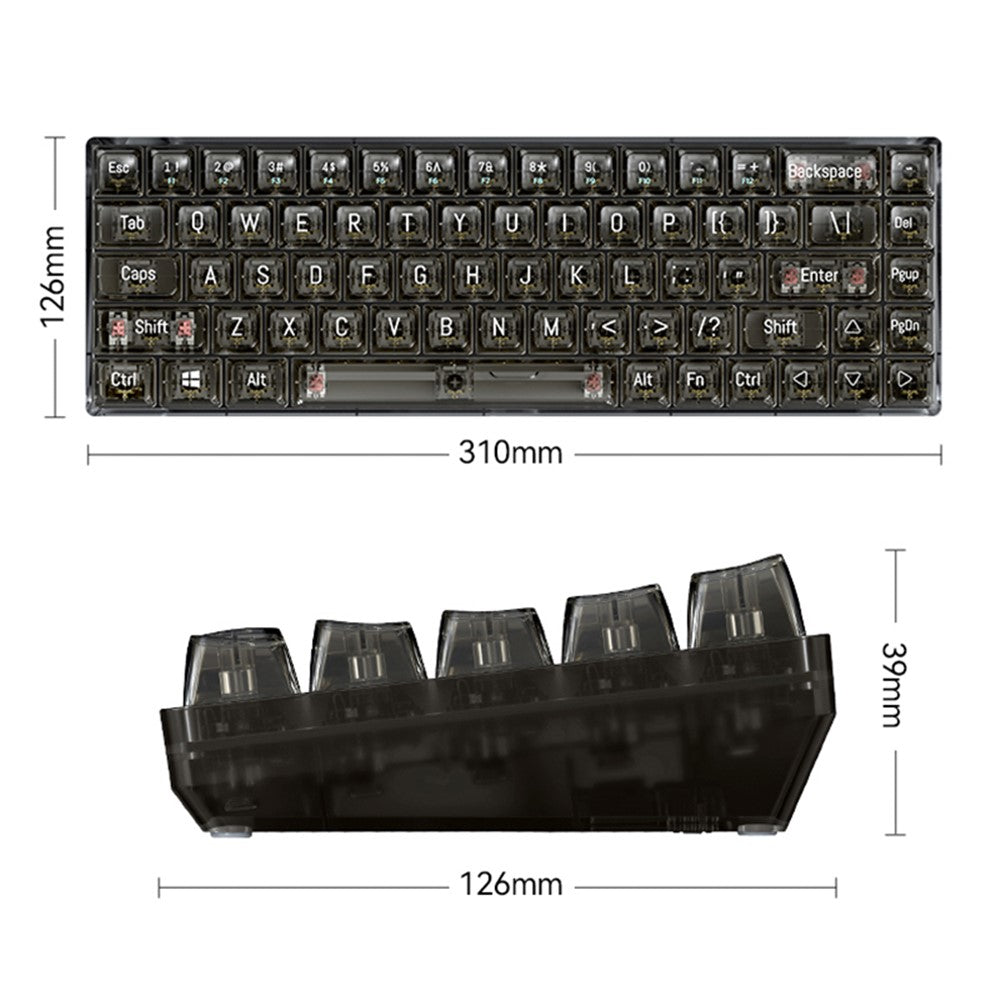 T-WOLF T40 150cm Wired Mechanical Keyboard with Clear Keycaps