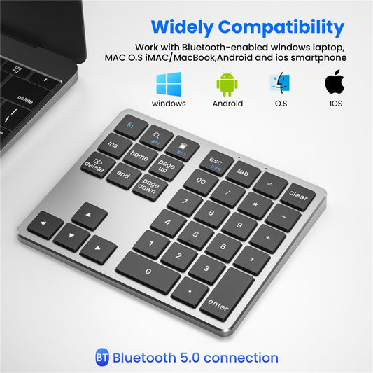 K-35 Bluetooth-compatible Keypad Slim 35-Keys 2.4G+Bluetooth-compatible Dual Mode Keyboard