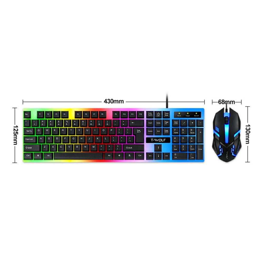 T-WOLF TF230 USB Wired Mechanical Keyboard and Mouse Set with Colorful Backlight for PC Computer Laptop, Black