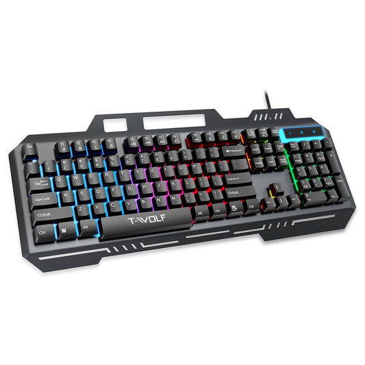 T-WOLF T16 Backlit Wired 104-Key Gaming Keyboard Ambient Light Gaming Keyboard