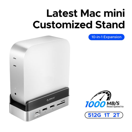 ORICO VS10 For Mac mini(2024) 512GB M.2 SSD Enclosure Desktop Expansion Dock Stand USB + HD + RJ45 + SD / TF Card Reader 10 in 1 Docking Station