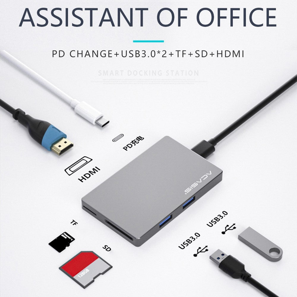 ACASIS CM004 6 in 1 Type-C Docking Station Multi-Port Type-C to HD-Compatible HUB Adapter for MacBook Pro Air TF/Memory Carder Reader OTG Adapter