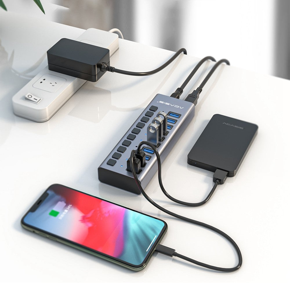ACASIS HS-710MG 10 Ports USB3.0 Splitter 5Gbps High Speed Transmission Charging Dock USB Hub with Independent Switch