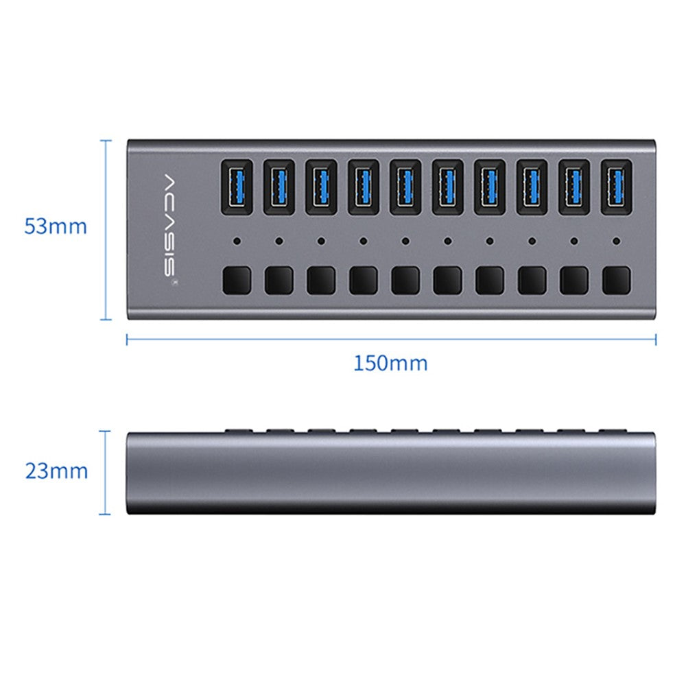 ACASIS HS-710MG 10 Ports USB3.0 Splitter 5Gbps High Speed Transmission Charging Dock USB Hub with Independent Switch