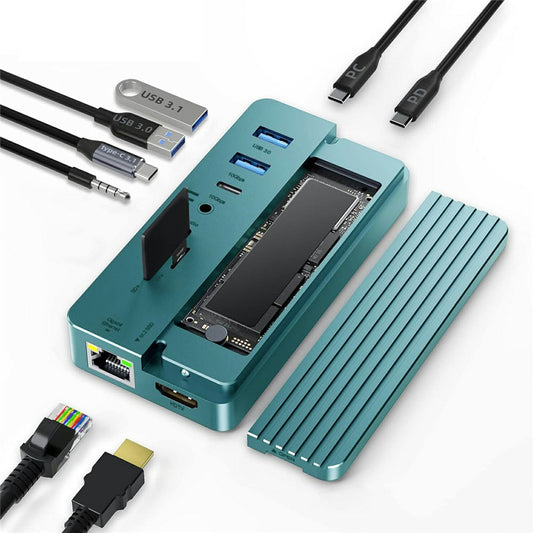 ONTEN OTN-UC966 10 in 1 USB-C Hub M.2 SSD Enclosure 10Gbps High-Speed Data Transfer Docking Station