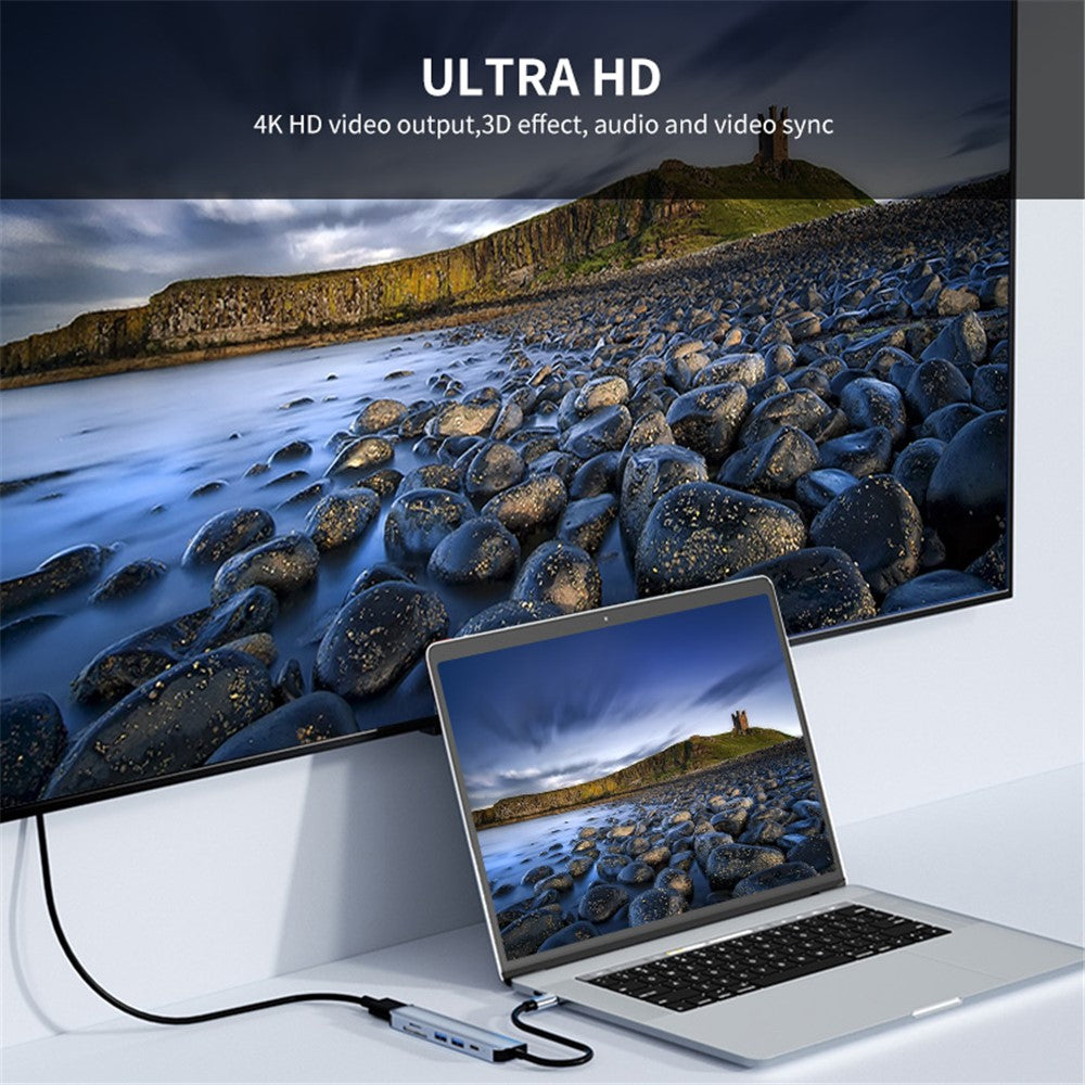 ENKAY HAT PRINCE 6-In-1 USB-C Adapter Dock Station Type-C Hub to 4K HD Video Output+PD Port+2xMemory Card Reader Slots+USB 2.0+USB 3.0 Compatible for Laptops and Other Type C Devices