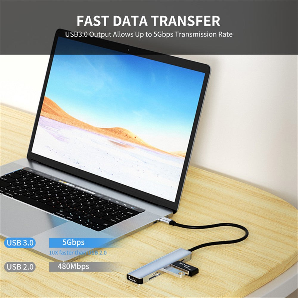 ENKAY HAT PRINCE 6-In-1 USB-C Adapter Dock Station Type-C Hub to 4K HD Video Output+PD Port+2xMemory Card Reader Slots+USB 2.0+USB 3.0 Compatible for Laptops and Other Type C Devices