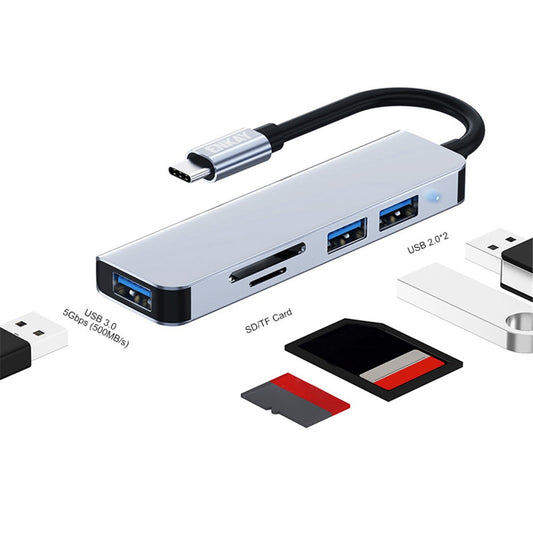 ENKAY HAT PRINCE Type-C Hub Adapter 5-in-1 Multi-Port Converter to USB3.0 + 2xUSB2.0 + SD / TF Card Reader Compatible with Type-C Devices and OS Systems