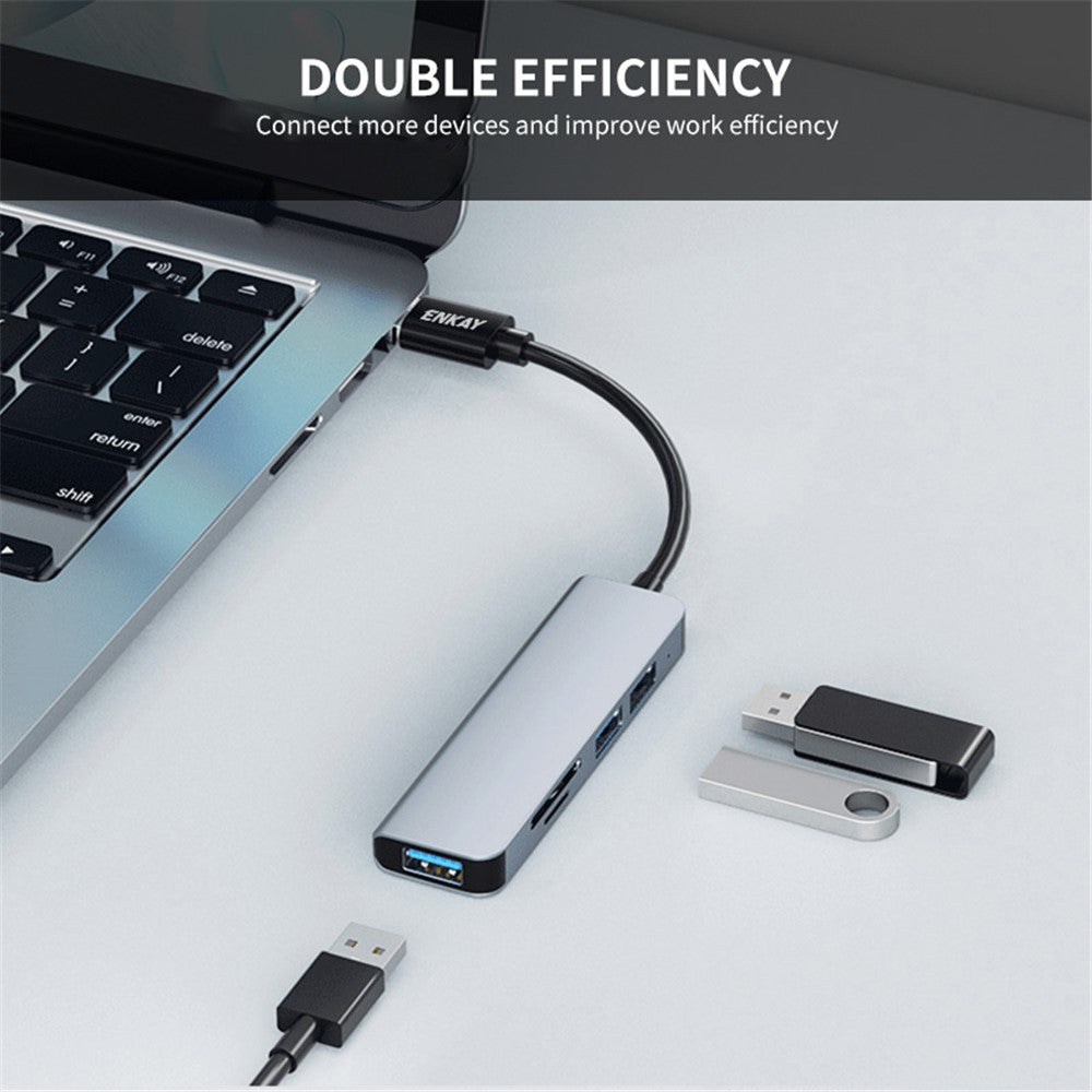 ENKAY HAT PRINCE 5-in-1 USB Hub  Multi-Port Adapter Converter to USB3.0 + 2xUSB2.0 + SD / TF Card Reader for Extended Monitor PC Laptop Desktop