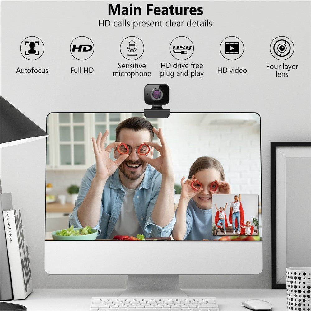 C5 1080P HD USB Webcam Live Streaming Video Conference Computer Laptop Clip Camera