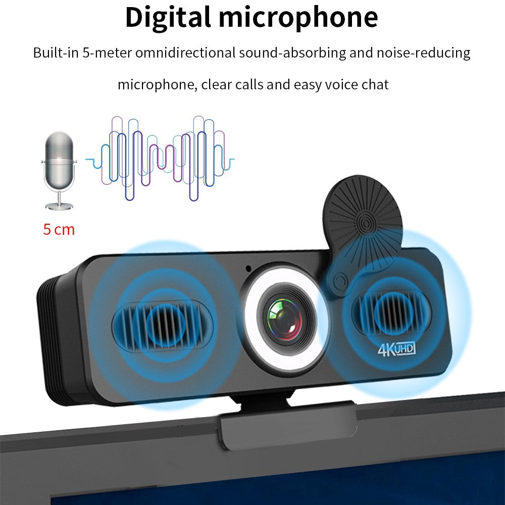 ELEBEST HD 4K USB Computer Camera Live Streaming Video Conference Webcam with Fill Light