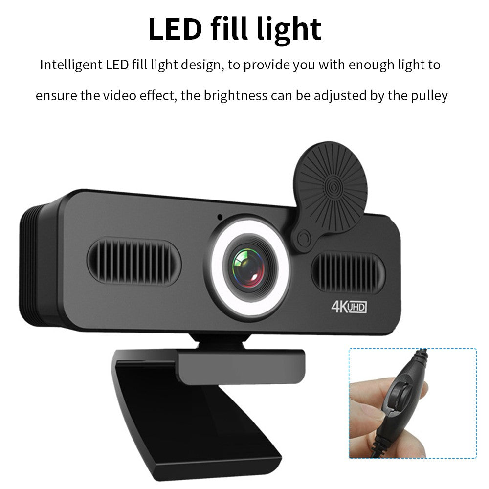 ELEBEST HD 4K USB Computer Camera Live Streaming Video Conference Webcam with Fill Light