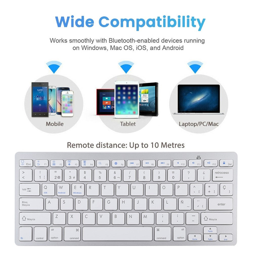 Ultra-Slim Wireless Bluetooth-compatible Keyboard (Spanish Language) for Android Windows iOS