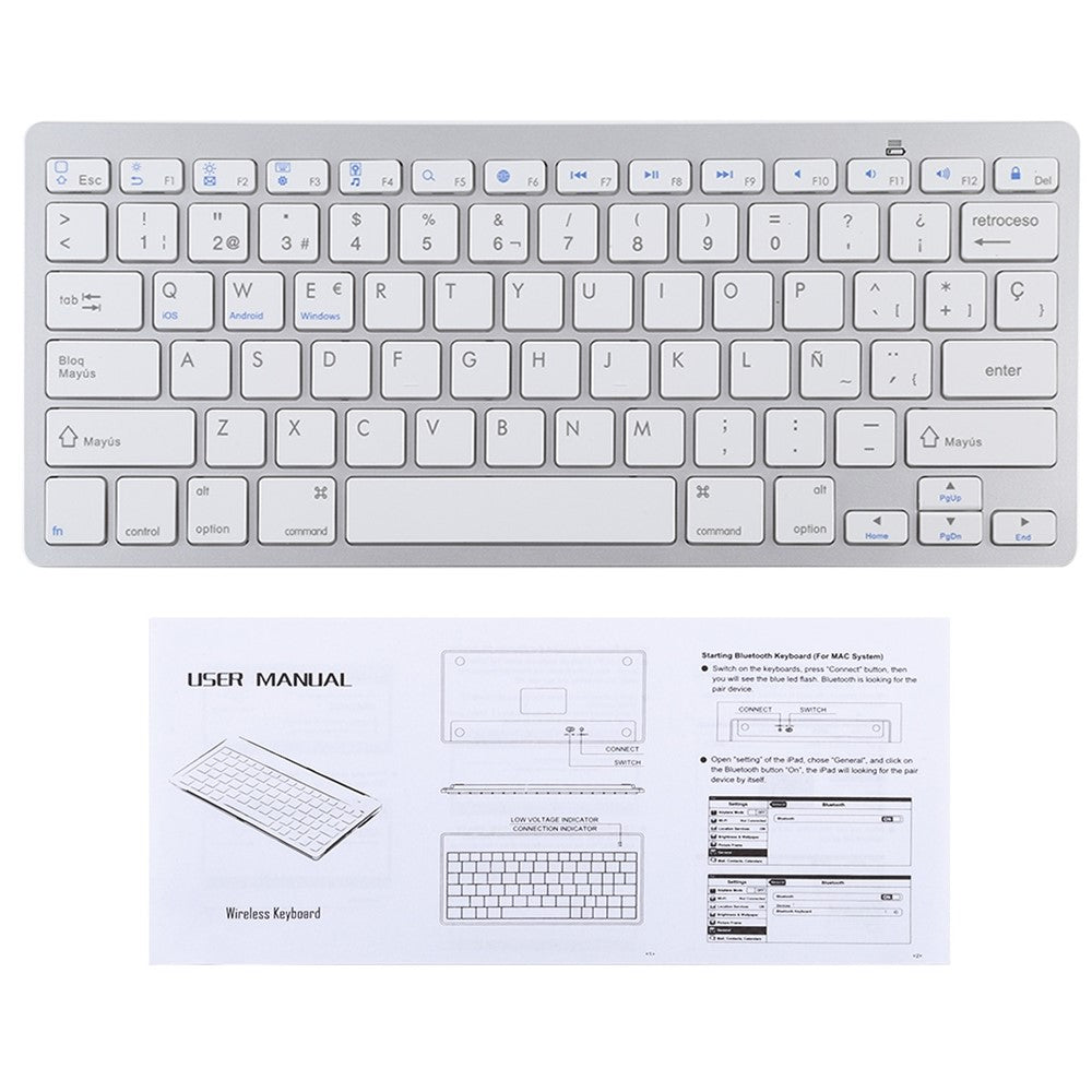 Ultra-Slim Wireless Bluetooth-compatible Keyboard (Spanish Language) for Android Windows iOS