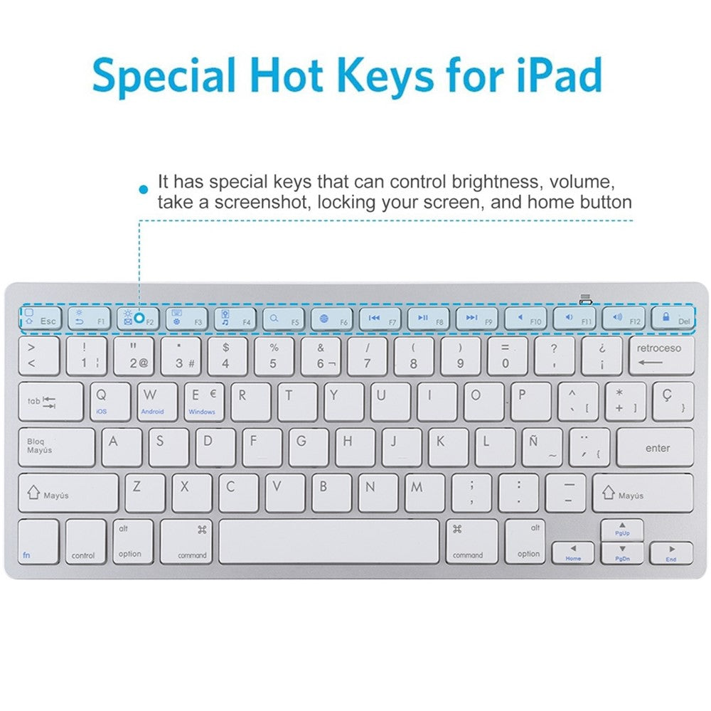 Ultra-Slim Wireless Bluetooth-compatible Keyboard (Spanish Language) for Android Windows iOS