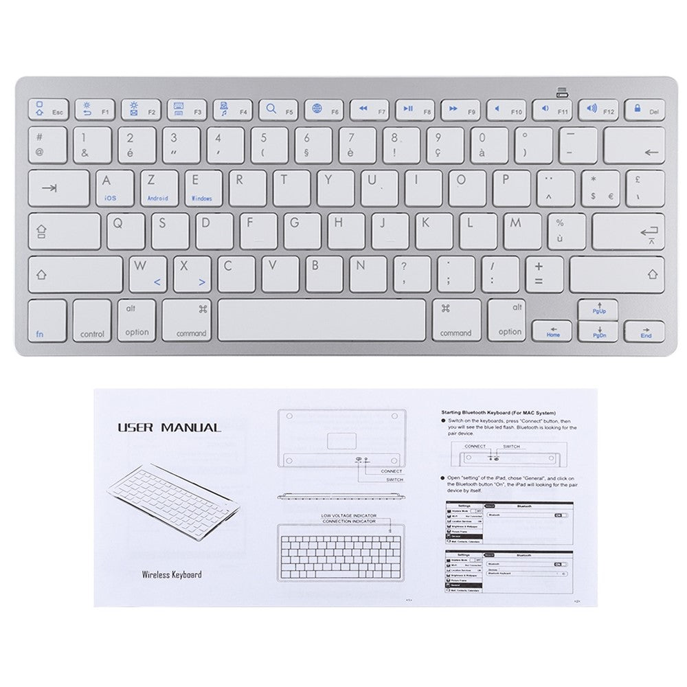 Ultra-Slim Wireless Bluetooth-compatible Keyboard (French Language) for Android Windows iOS