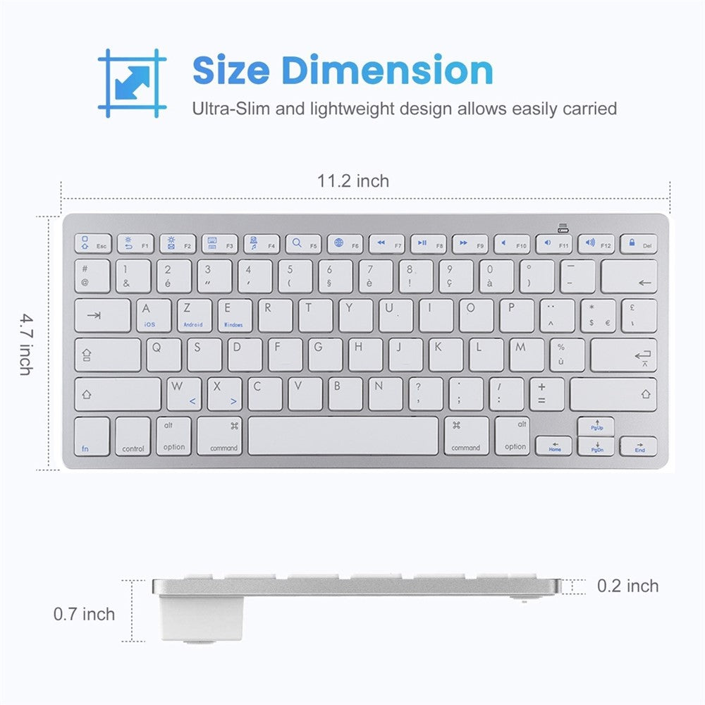 Ultra-Slim Wireless Bluetooth-compatible Keyboard (French Language) for Android Windows iOS