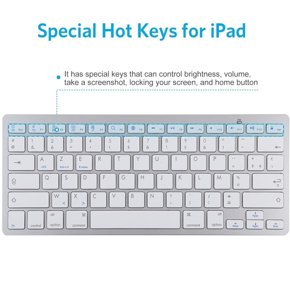 Ultra-Slim Wireless Bluetooth-compatible Keyboard (French Language) for Android Windows iOS